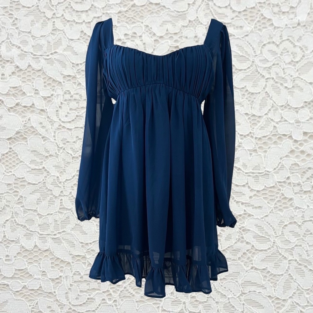 vintage abercrombie & fitch dark blue milkmaid style babydoll mini dress